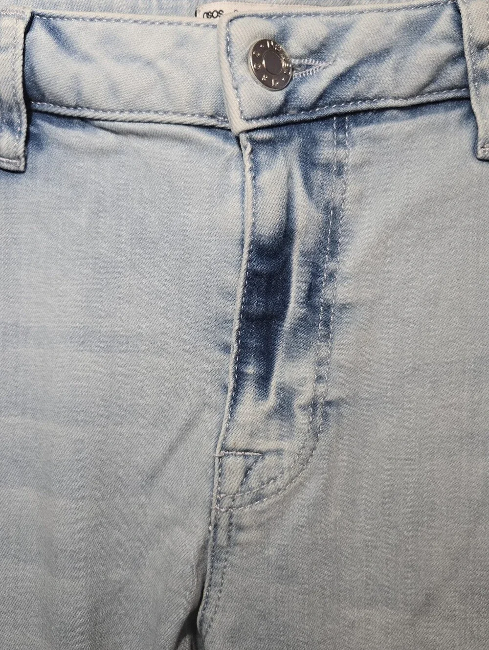 Asos Design Mens Spray On Jeans Stretch Blue Light Wash Rips Moto Detail Size 32